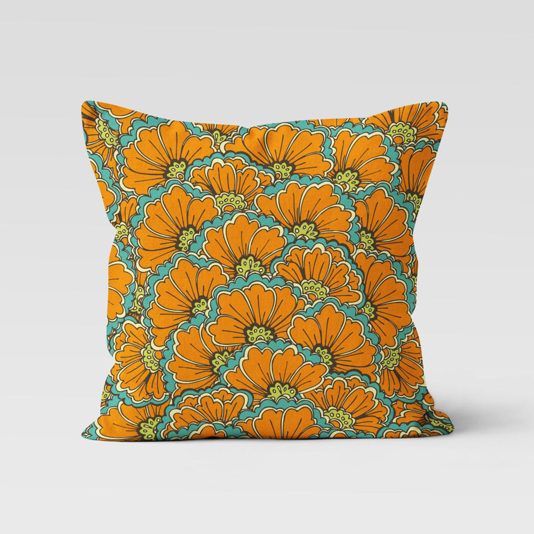 Orange Floral Pillow Cover|Summer Cushion Case|Decorative Throw Pillowtop|Boho Bedding Decor|Housewarming Farmhouse Style Pillow Case