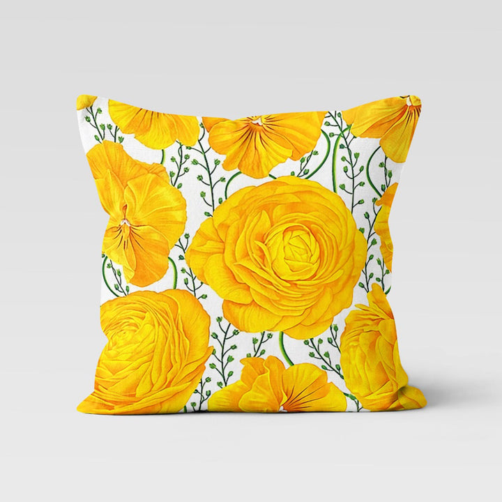 Yellow Blue Floral Pillow Cover|Rose Print Cushion Case|Decorative Throw Pillowcase|Summer Home Decor|Housewarming Cushion|Porch Pillow Top