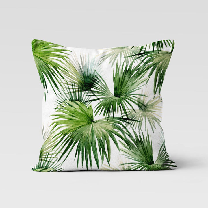 Tropical Plants Pillow Cover|Green Leaves Pillowtop|Floral Cushion Case|Decorative Throw Pillow Case|Green and White Decor|Summer Cushion