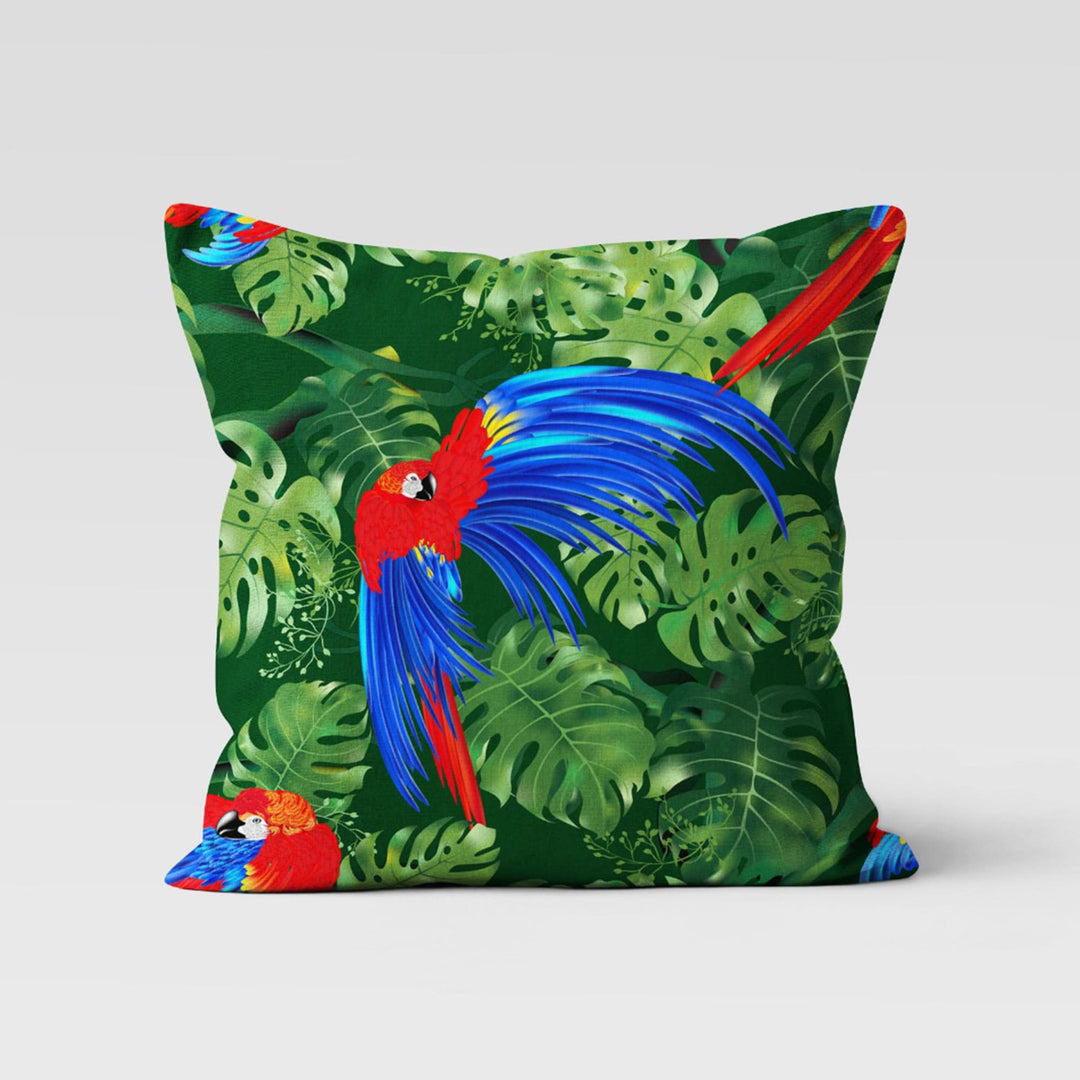 Toucan Pillow Cover|Parrot Print Tropical Throw Pillow Case|Green Leaf Decorative Pillowtop|Housewarming Cushion Case|Plant Pillowcase