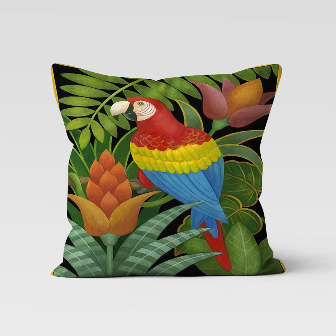 Parrot Pillow Cover|Bird Print Tropical Throw Pillow Case|Colorful Decorative Pillowtop|Housewarming Green Leaf Cushion|Porch Pillowcase