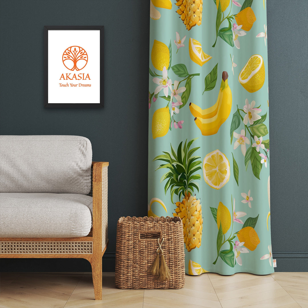 Fruit Print Curtain|Thermal Insulated Lemon Panel Window Curtain|Apple, Banana, Dragon Fruit Living Room Curtain|Housewarming Window Decor