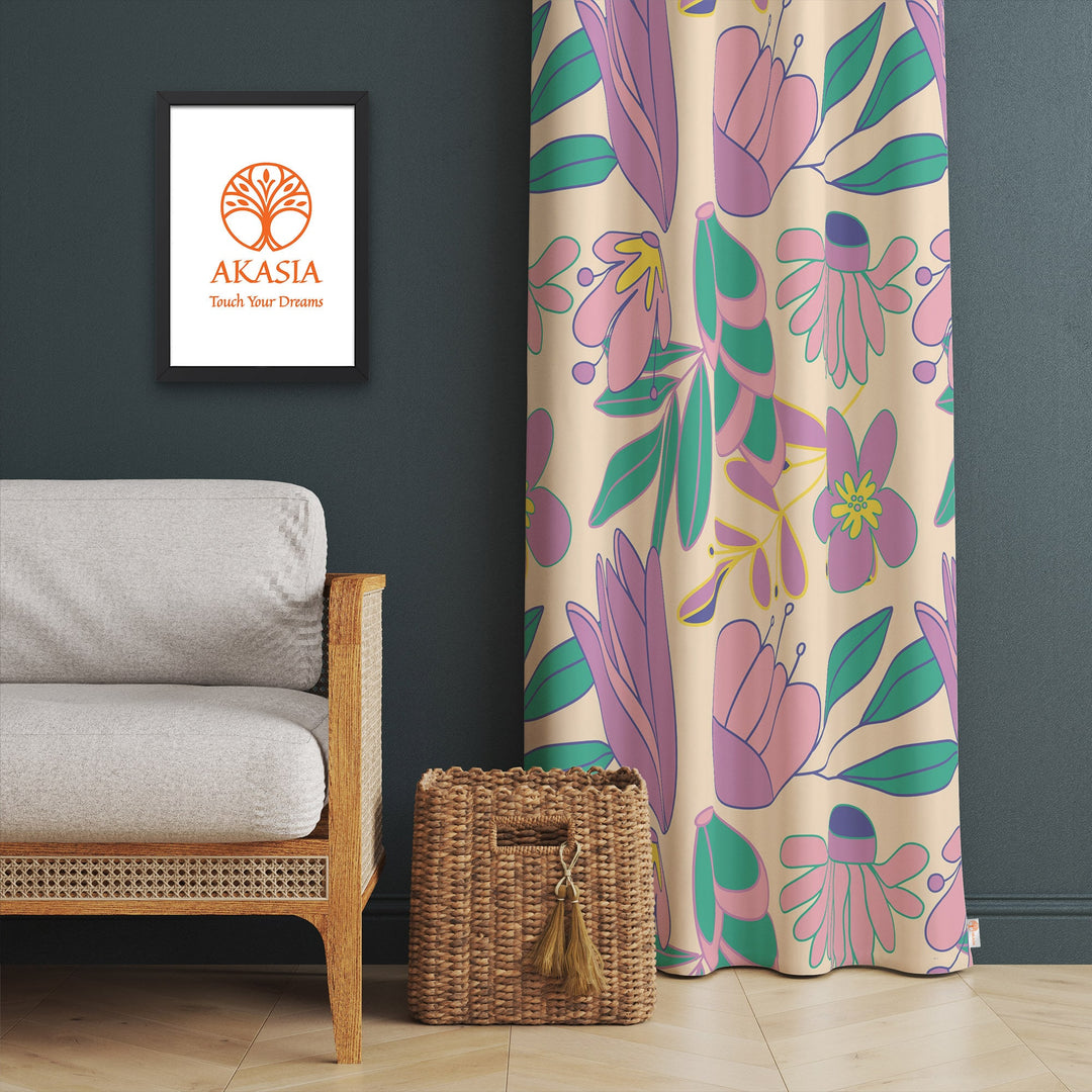 Abstract Floral Curtain|Thermal Insulated Boho Panel Window Curtain|Decorative Living Room Curtain|Housewarming Flower Print Window Decor