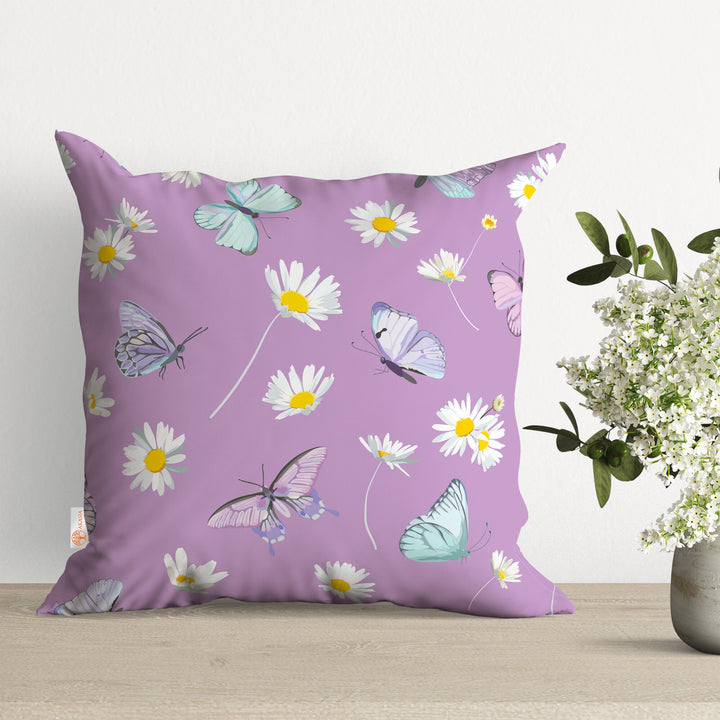 Floral Pillow Cover|Butterfly Cushion Case|Daisy Pillowtop|Boho Bedding Decor|Cozy Pillowcase|Outdoor Cushion Case|Sofa Throw Pillow Top