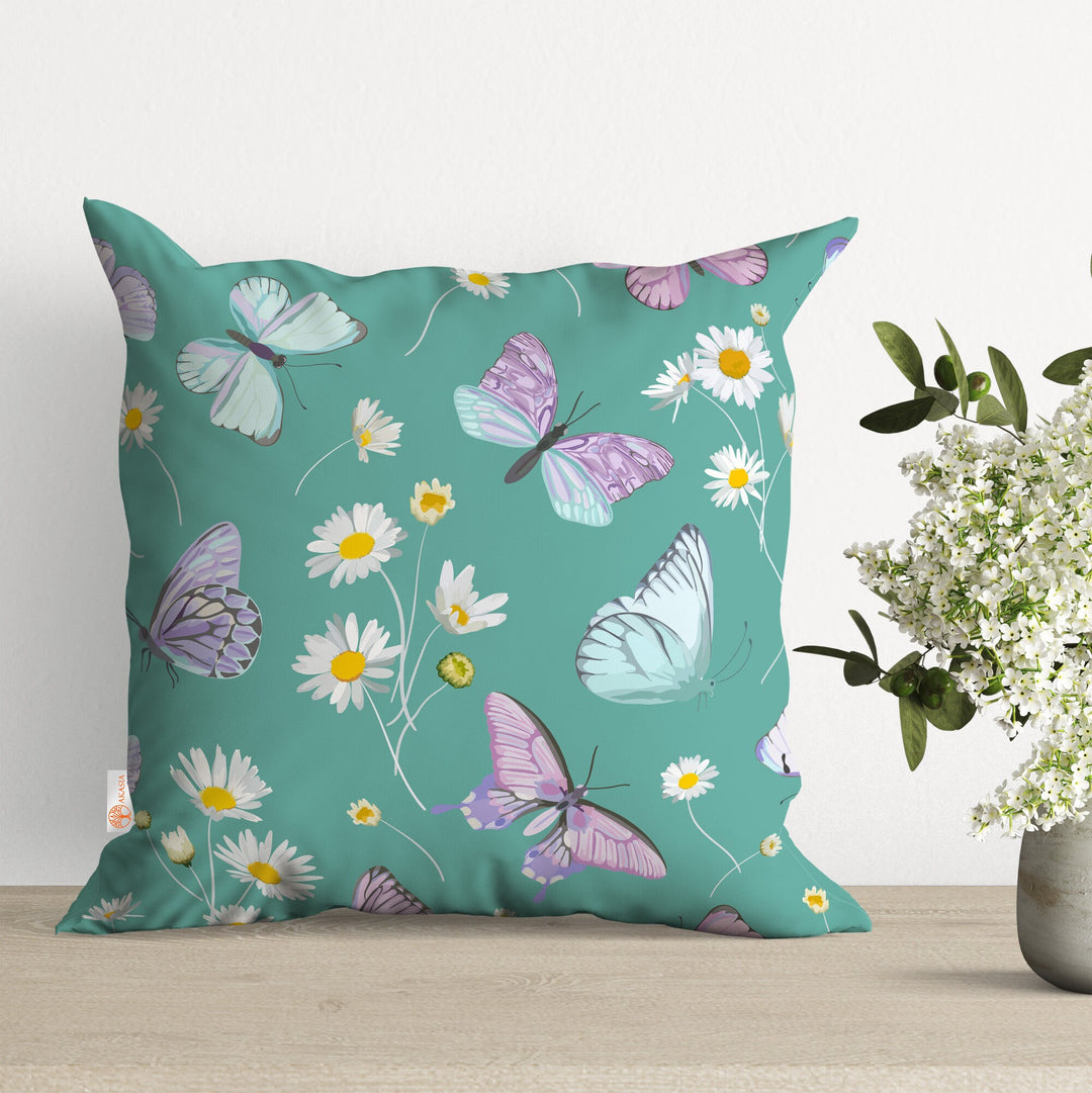 Floral Pillow Cover|Butterfly Cushion Case|Daisy Pillowtop|Boho Bedding Decor|Cozy Pillowcase|Outdoor Cushion Case|Sofa Throw Pillow Top