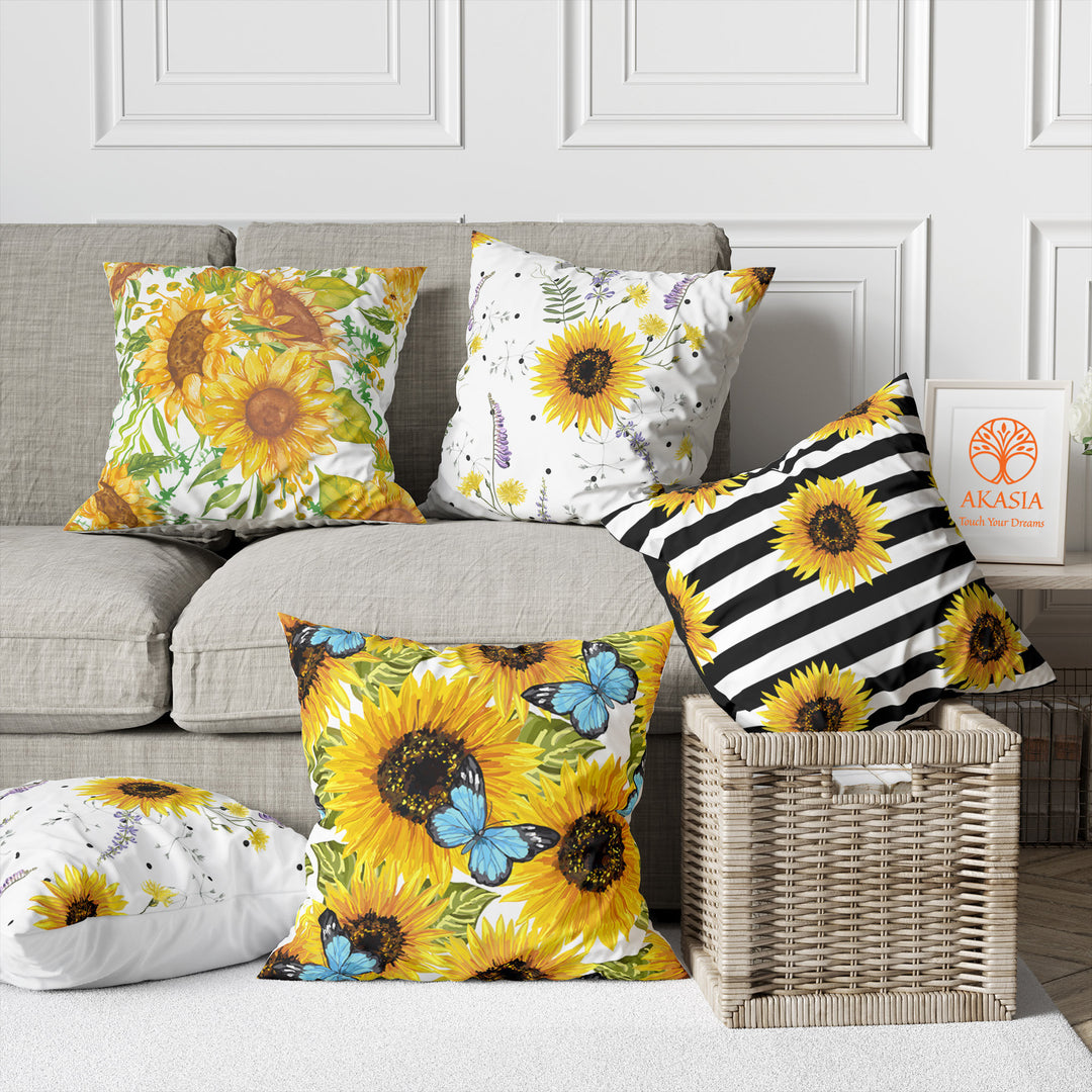 Sunflower Pillow Cover|Butterfly Cushion Case|Floral Pillowtop|Boho Bedding Decor|Cozy Pillowcase|Outdoor Cushion Case|Sofa Throw Pillow