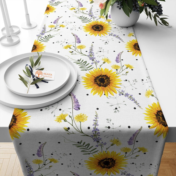 Sunflower Table Runner|Floral Tablecloth|Butterfly Tabletop|Summer Home Decor|Farmhouse Kitchen Decor Gift|Housewarming Striped Table Runner