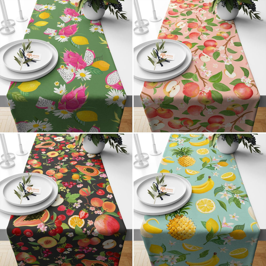 Fruit Table Runner|Dragon Fruit Tablecloth|Decorative Tabletop|Banana Home Decor|Farmhouse Kitchen Decor|Housewarming Apple Table Runner