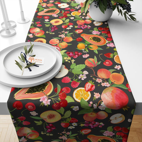 Fruit Table Runner|Dragon Fruit Tablecloth|Decorative Tabletop|Banana Home Decor|Farmhouse Kitchen Decor|Housewarming Apple Table Runner