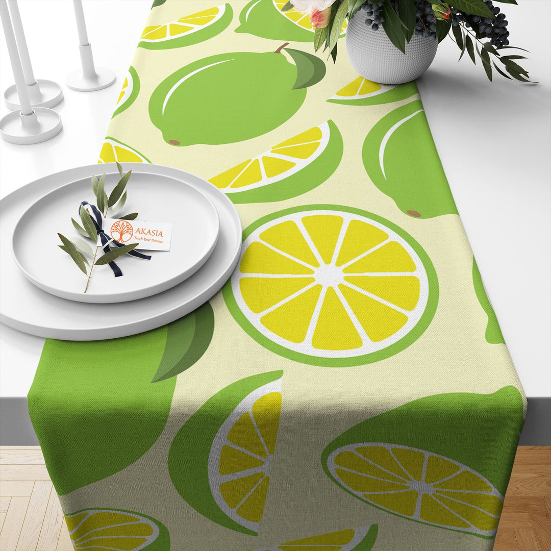 Lemon Table Runner|Lime Tablecloth|Decorative Tabletop|Fresh Citrus Home Decor|Farmhouse Kitchen Decor Gift|Housewarming Summer Table Runner