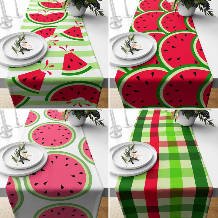 Watermelon Table Runner|Fruit Print Tablecloth|Decorative Tabletop|Plaid Home Decor|Farmhouse Kitchen Decor|Housewarming Fruit Table Runner