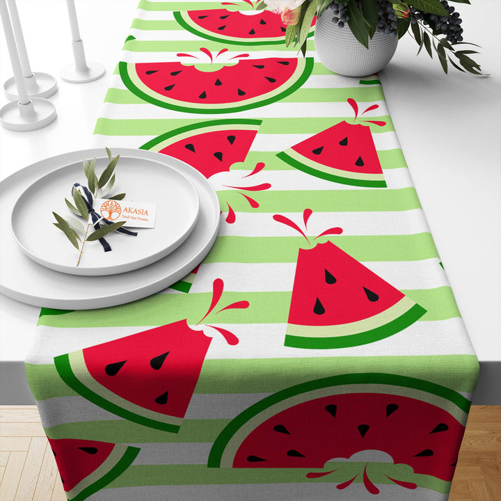 Watermelon Table Runner|Fruit Print Tablecloth|Decorative Tabletop|Plaid Home Decor|Farmhouse Kitchen Decor|Housewarming Fruit Table Runner