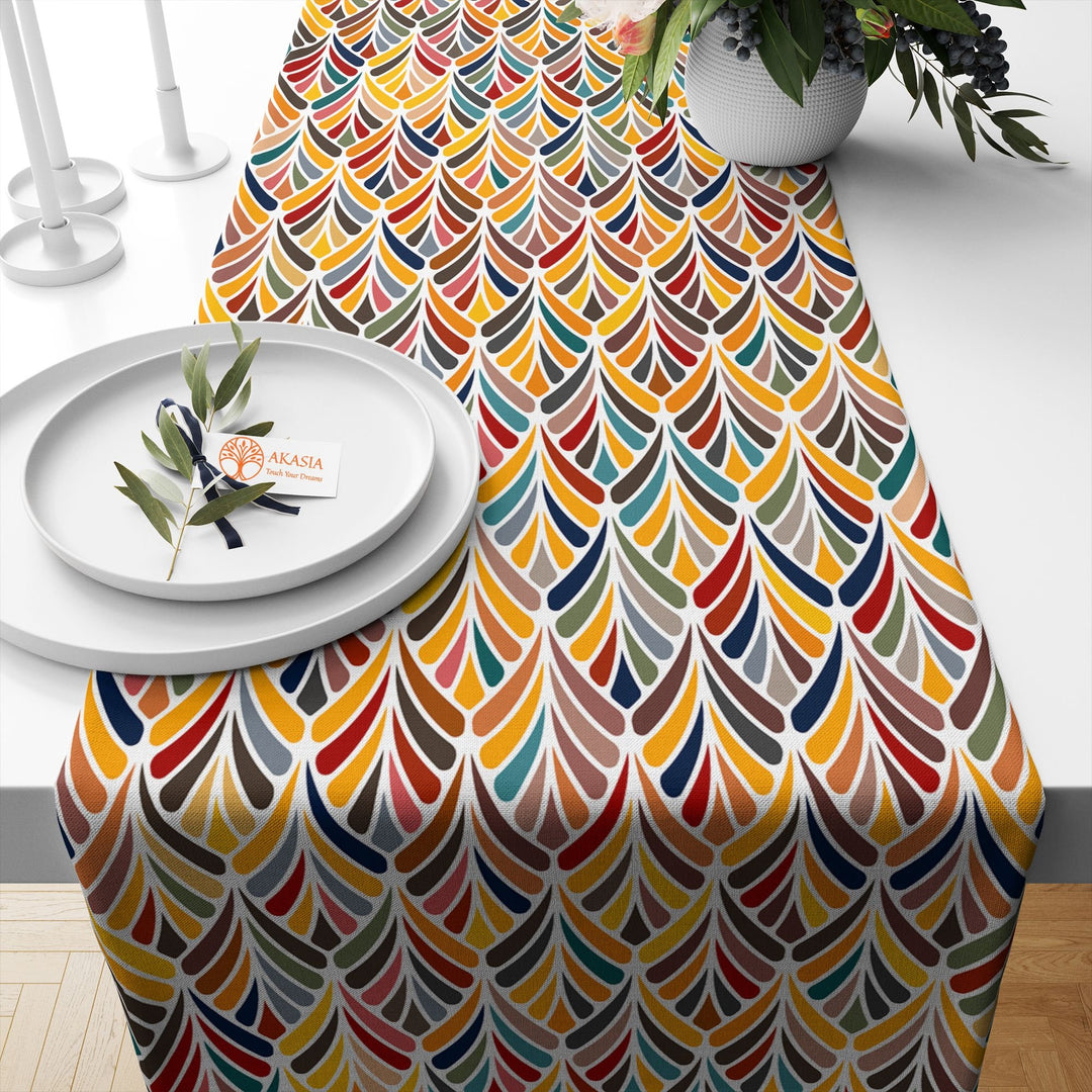 Abstract Geometric Table Runner|Boho Tablecloth|Decorative Tabletop|Stylish Home Decor|Farmhouse Kitchen Decor|Housewarming Table Runner