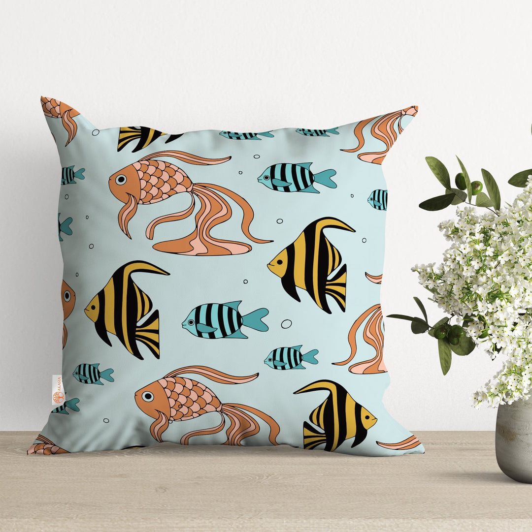 Fish Pillow Cover|Nautical Cushion Case|Summer Pillowtop|Beach House Decor|Cozy Pillowcase|Outdoor Cushion Case|Decorative Sofa Throw Pillow