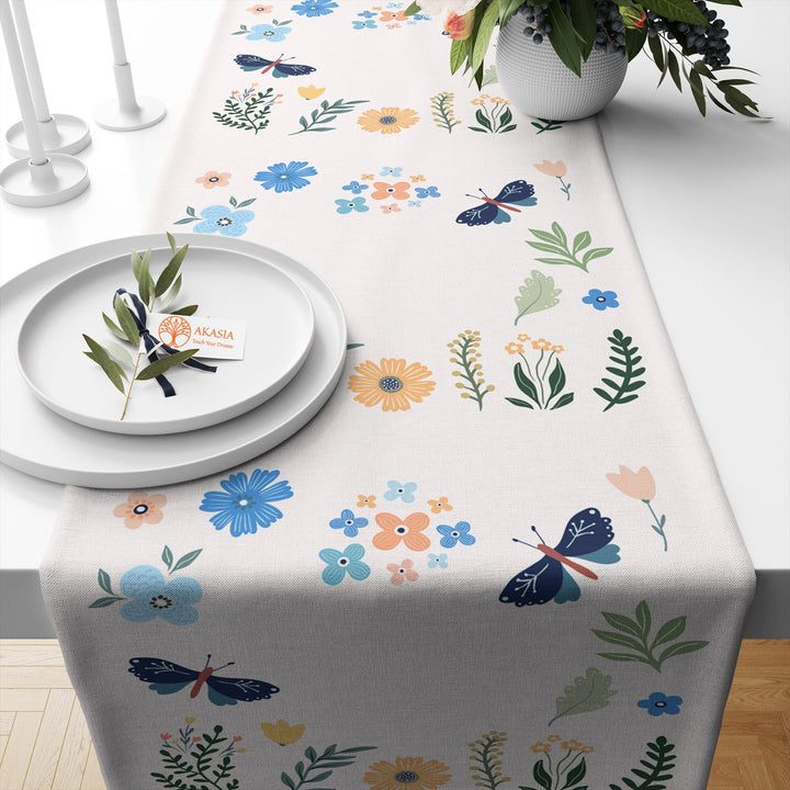 Floral Table Runner|Floral Butterfly Table Decor|Summer Tablecloth|Farmhouse Style Flower Print Tabletop|Stylish Tablecloth|Realtor Gift