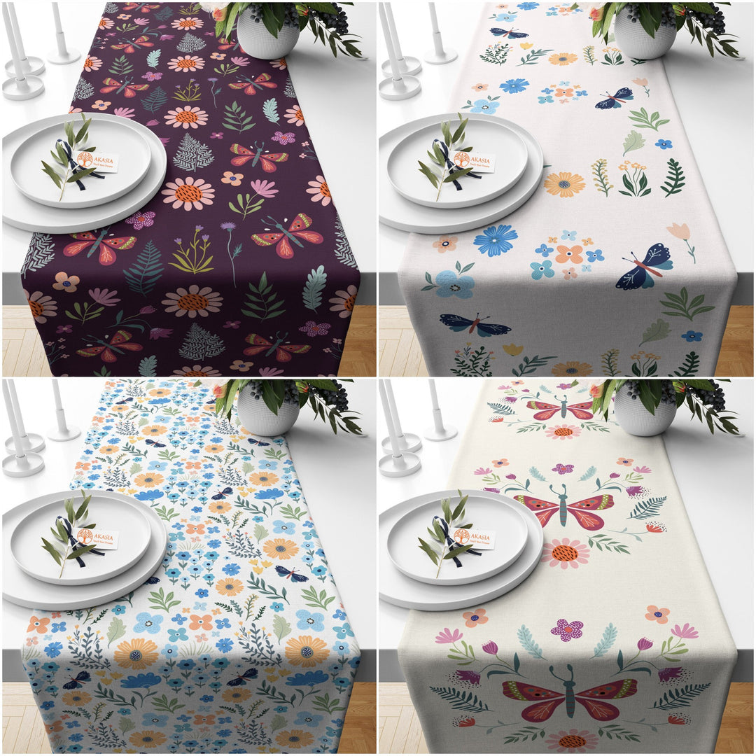 Floral Table Runner|Floral Butterfly Table Decor|Summer Tablecloth|Farmhouse Style Flower Print Tabletop|Stylish Tablecloth|Realtor Gift