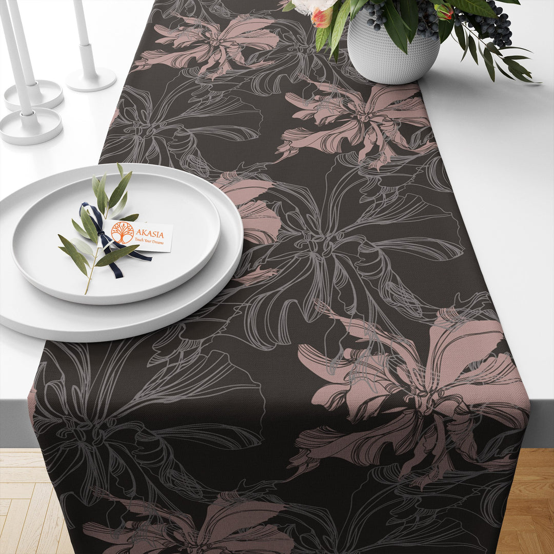 Floral Table Runner|Summer Trend Table Top|Striped Floral Home Decor|Pale Color Flowers, Leaves Tablecloth|Housewarming Pastel Table Runner