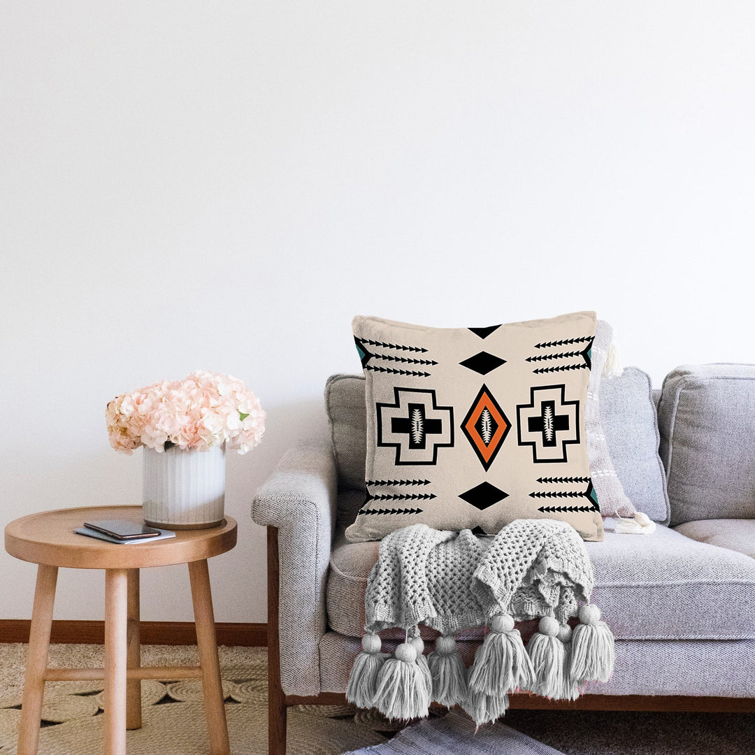 Rug Design Pillow Cover|Aztec Home Decor|Terracotta Southwestern Cushion Case|Ethnic Farmhouse Cushion Cover|Decorative Geometric Pillowtop