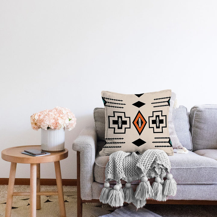 Rug Design Pillow Cover|Aztec Home Decor|Terracotta Southwestern Cushion Case|Ethnic Farmhouse Cushion Cover|Decorative Geometric Pillowtop