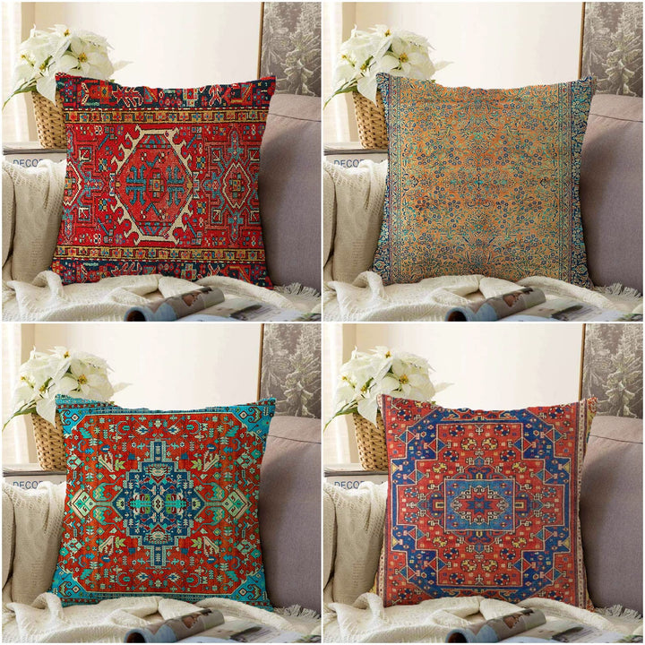 Kilim Pattern Pillow Cover|Rug Design Cushion Case|Worn Looking Pillow Case|Ethnic Home Decor|Farmhouse Style Geometric Throw Pillowtop