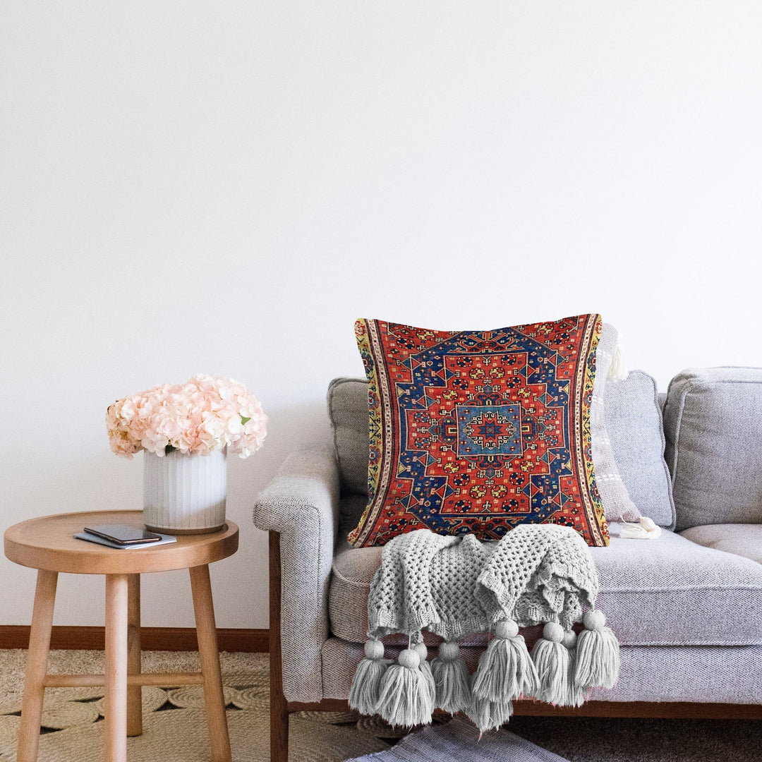 Kilim Pattern Pillow Cover|Rug Design Cushion Case|Worn Looking Pillow Case|Ethnic Home Decor|Farmhouse Style Geometric Throw Pillowtop