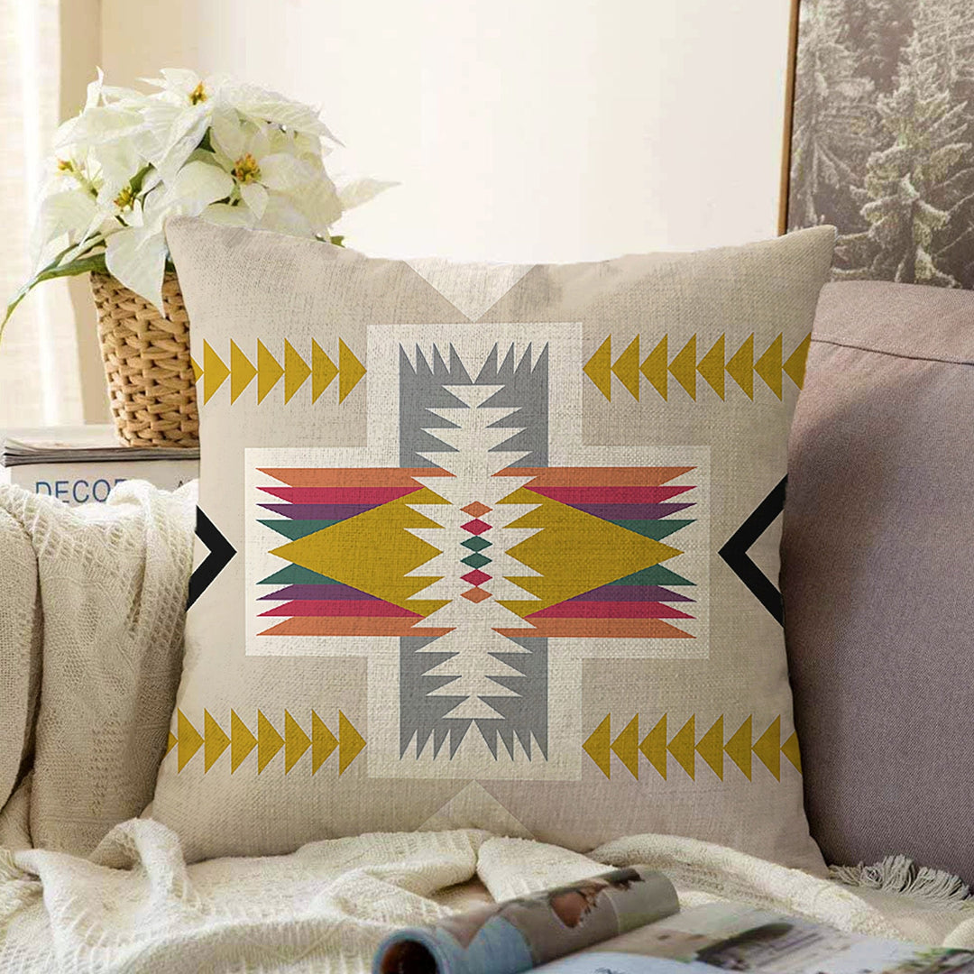 Rug Design Pillow Cover|Decorative Geometric Pillowtop|Southwestern Cushion Case|Aztec Home Decor|Ethnic Farmhouse Outdoor Cushion Cover