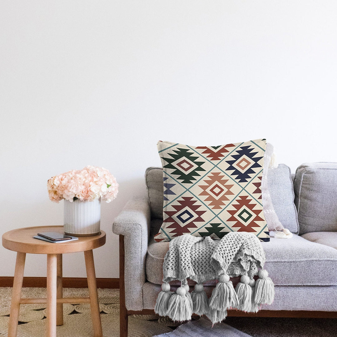 Rug Design Pillow Cover|Decorative Geometric Pillowtop|Southwestern Cushion Case|Aztec Home Decor|Ethnic Farmhouse Outdoor Cushion Cover