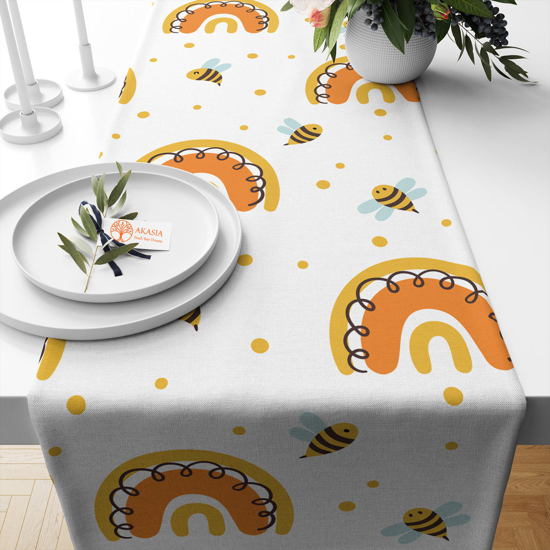 Bee Table Runner|Honeycomb Runner|Farmhouse Bee Print Tabletop|Decorative Stylish Tablecloth|Summer Table Runner|Housewarming Table Decor