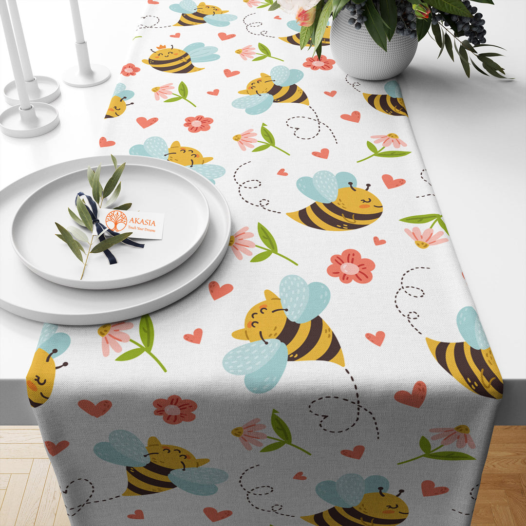 Bee Table Runner|Honeycomb Runner|Farmhouse Bee Print Tabletop|Decorative Stylish Tablecloth|Summer Table Runner|Housewarming Table Decor