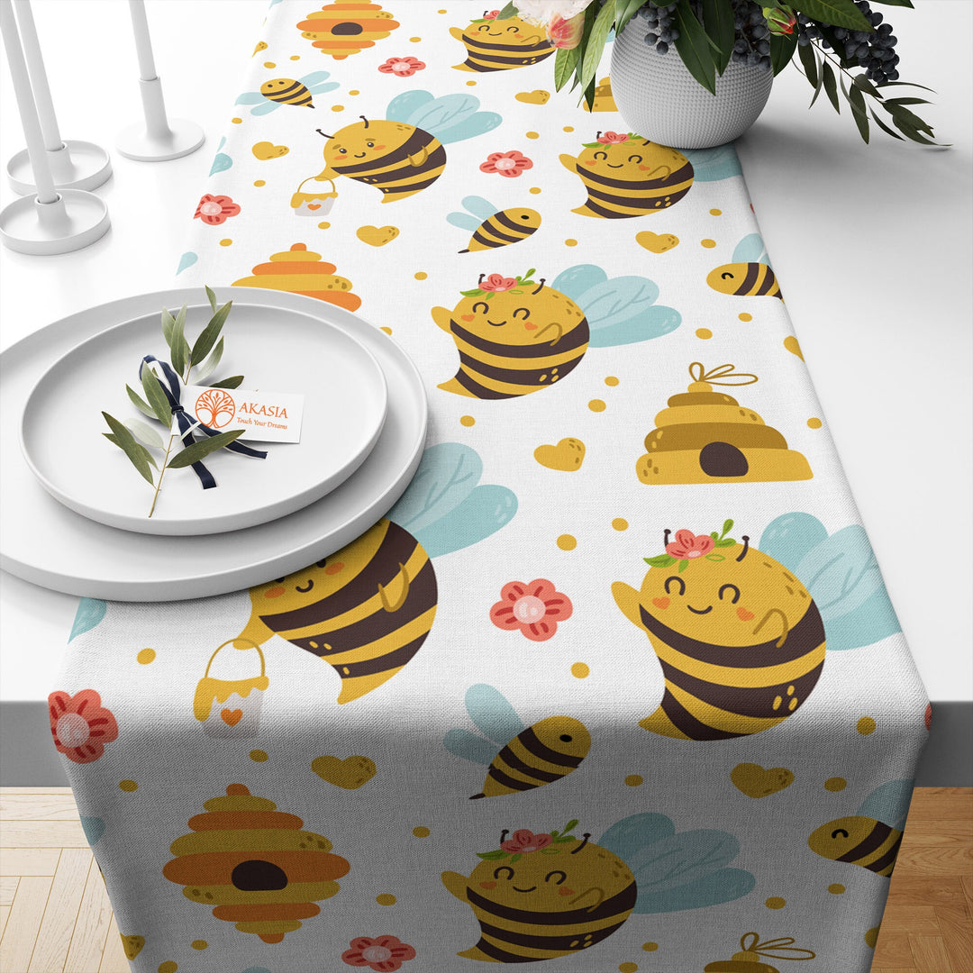 Bee Table Runner|Honeycomb Runner|Farmhouse Bee Print Tabletop|Decorative Stylish Tablecloth|Summer Table Runner|Housewarming Table Decor