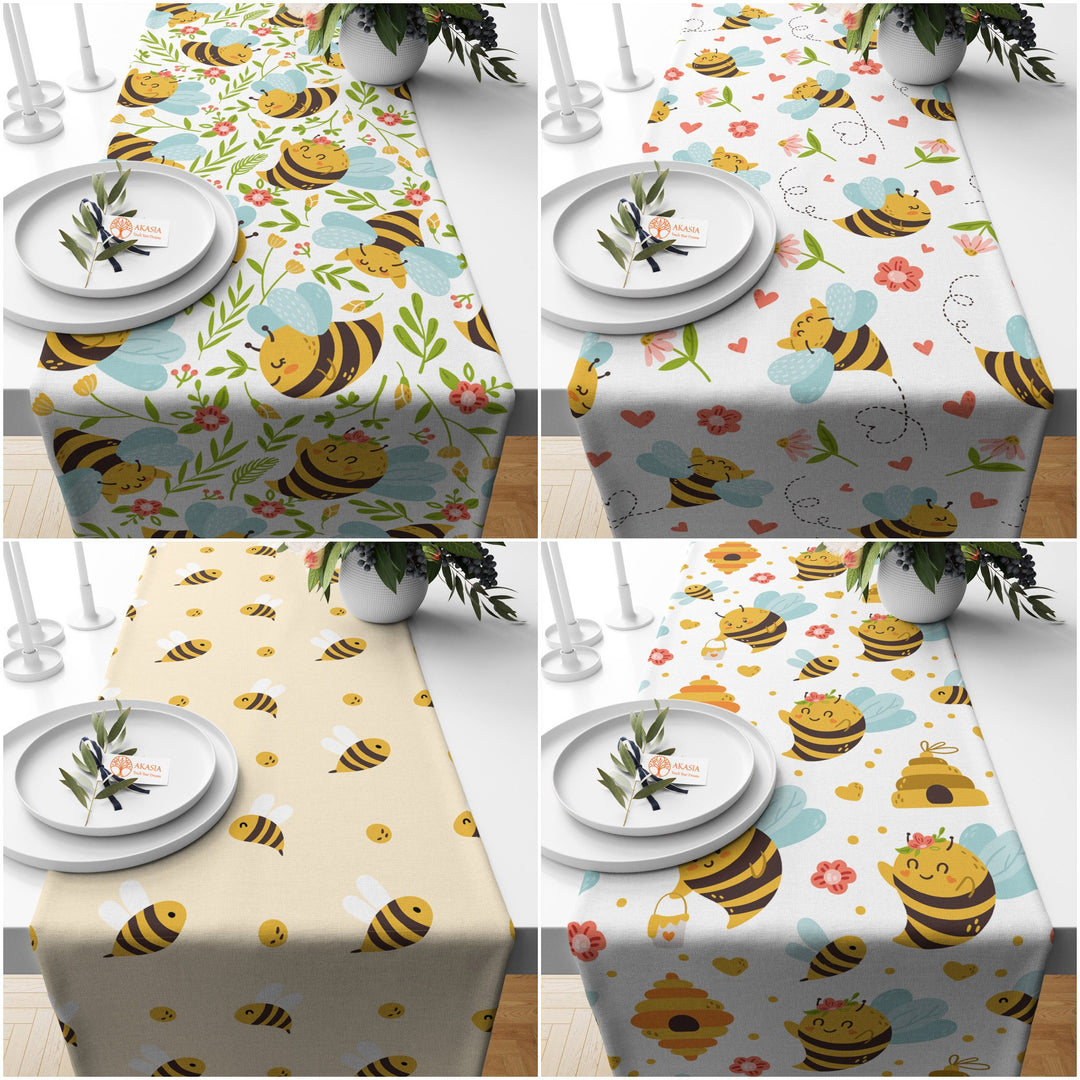 Bee Table Runner|Honeycomb Runner|Farmhouse Bee Print Tabletop|Decorative Stylish Tablecloth|Summer Table Runner|Housewarming Table Decor