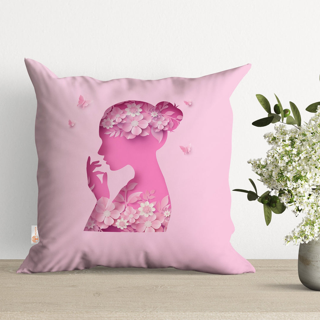 Woman Print Pillow Cover|Feminine Cushion Case|Decorative Pillowtop|Boho Bedding Decor|Pinky Outdoor Cushion Case|Sofa Throw Pillowcase