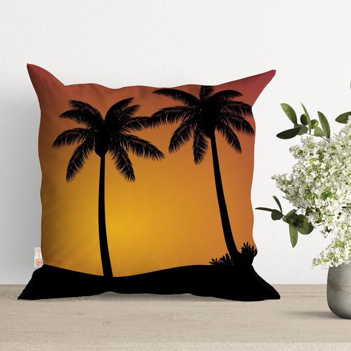 Sunset Pillow Cover|Palm Tree Pillowtop|Tropical Cushion Case|Boho Bedding Decor|Summer Pillowcase|Outdoor Cushion Case|Sofa Throw Pillow