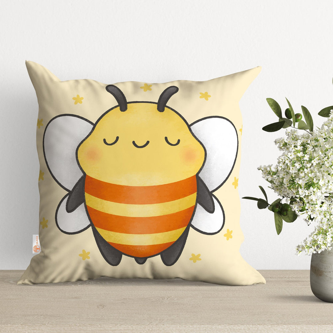 Cute Bee Pillow Cover|Bee Cushion Case|Beehive Pillowcase|Decorative Pillowtop|Boho Bedding Decor|Outdoor Cushion Case|Kid Throw Pillow