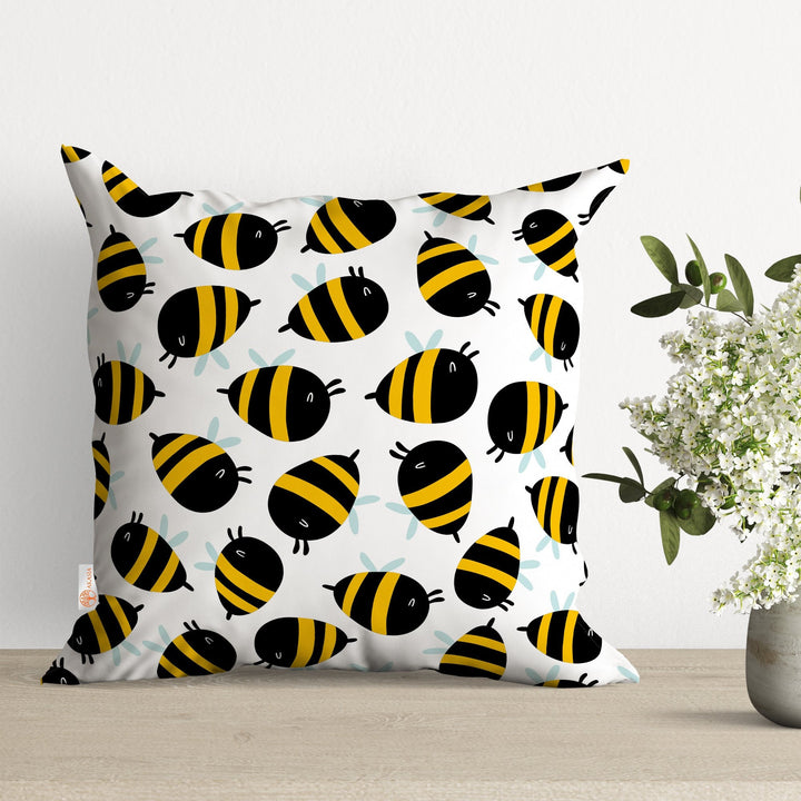 Bee Pillow Cover|Happy Bee Cushion Case|Honeycomb Pillowcase|Decorative Pillowtop|Kids Bedding Decor|Outdoor Cushion Case|Sofa Throw Pillow