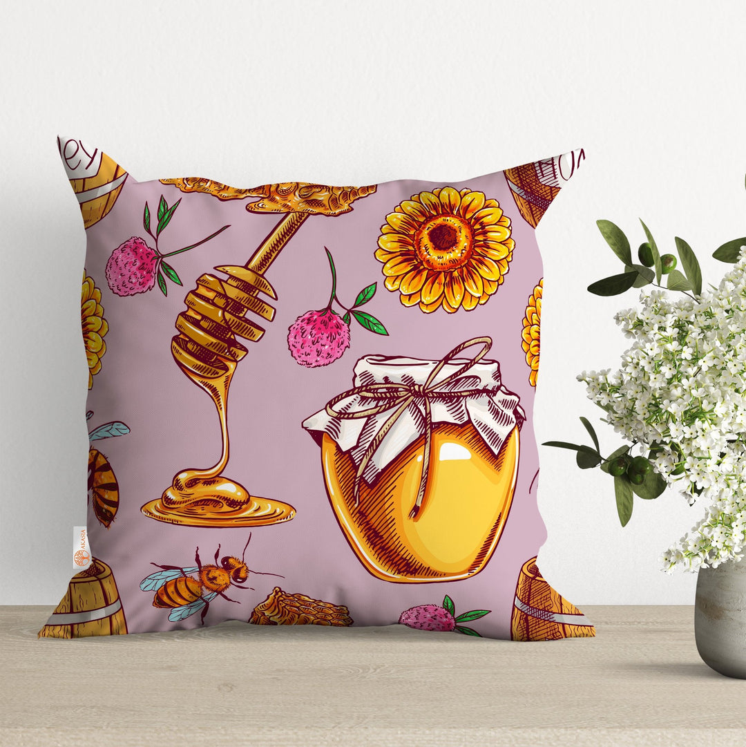 Honey Bee Pillow Cover|Honeycomb Pillowcase|Bee Cushion Case|Decorative Pillowtop|Animal Home Decor|Outdoor Cushion Case|Sofa Throw Pillow