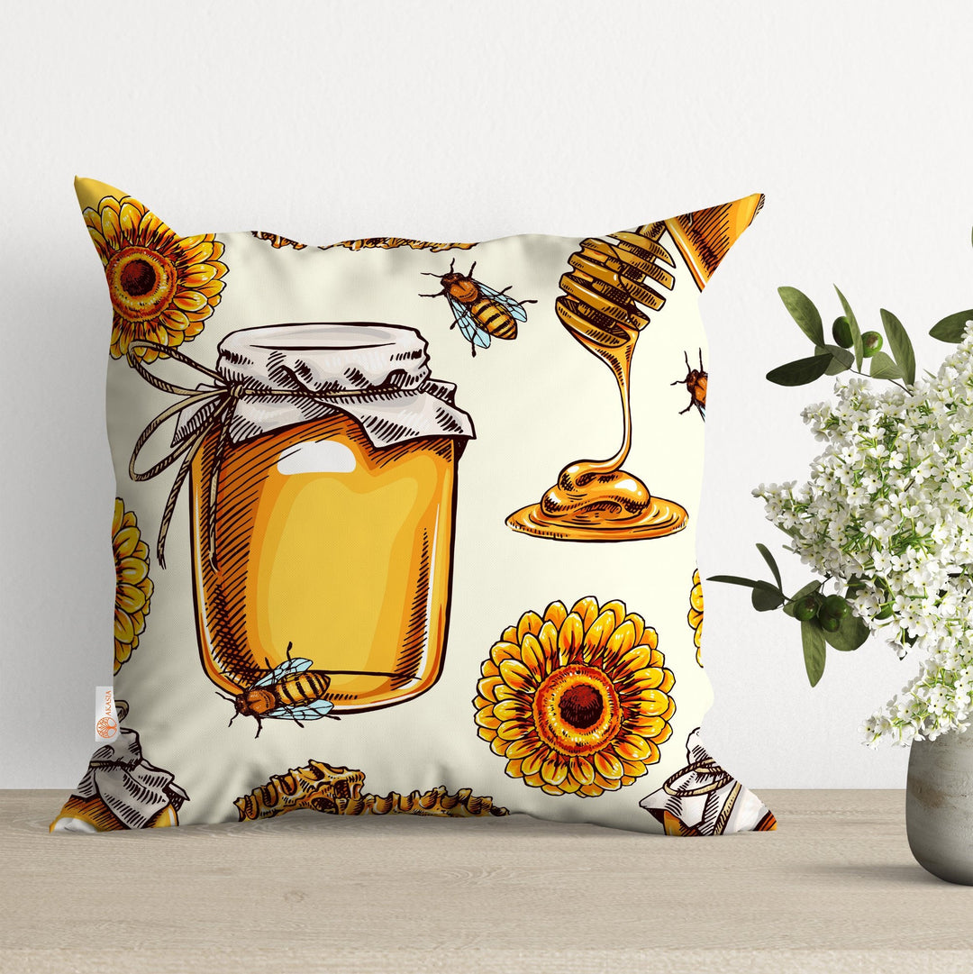 Honey Bee Pillow Cover|Honeycomb Pillowcase|Bee Cushion Case|Decorative Pillowtop|Animal Home Decor|Outdoor Cushion Case|Sofa Throw Pillow