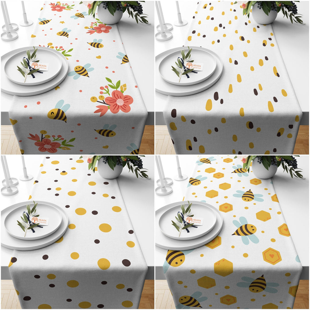 Bee Table Runner|Floral Bee Runner|Farmhouse Bee Print Tabletop|Decorative Stylish Tablecloth|Summer Table Runner|Housewarming Table Decor