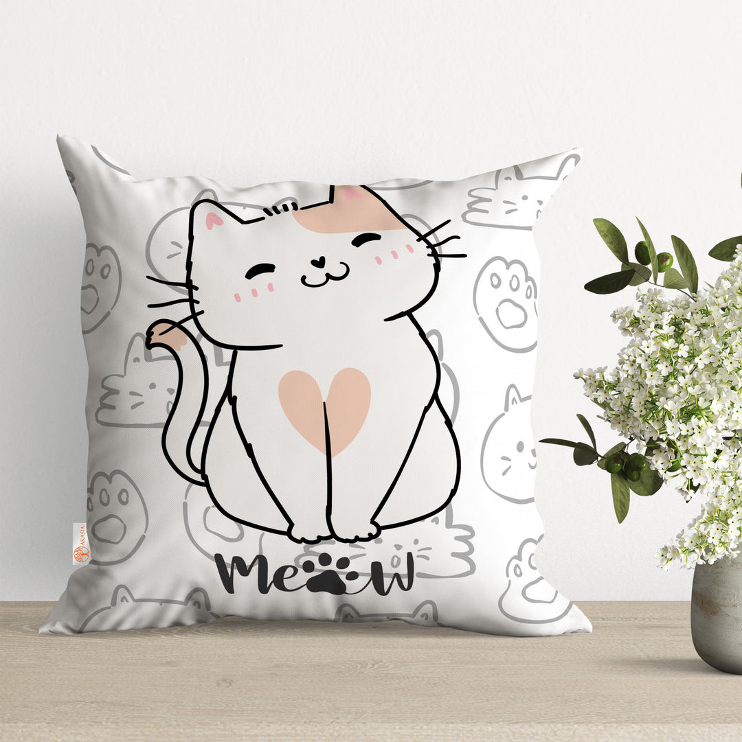 Cat Cushion Case|Animal Cushion|Meow Print Pillow|Boho Sofa Decor|Gift For Kid|Outdoor Pillow Case|Boho Home Decor|Sofa Pillow Case