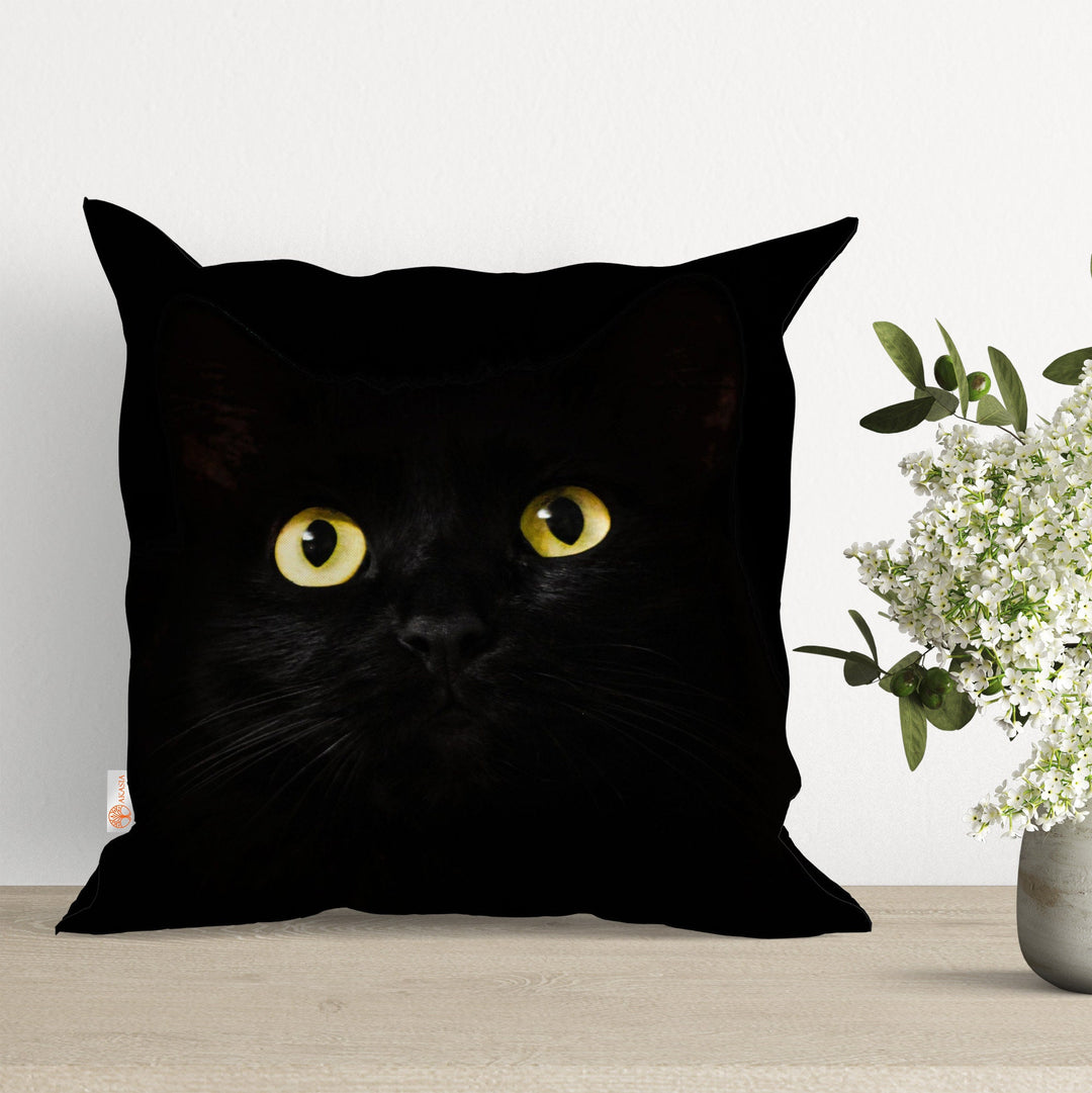 Black Cat Cushion Case|Animal Cushion|Kitten Pillowtop|Boho Sofa Decor|Gift For Woman|Outdoor Pillow Case|Boho Home Decor|Sofa Pillow Case