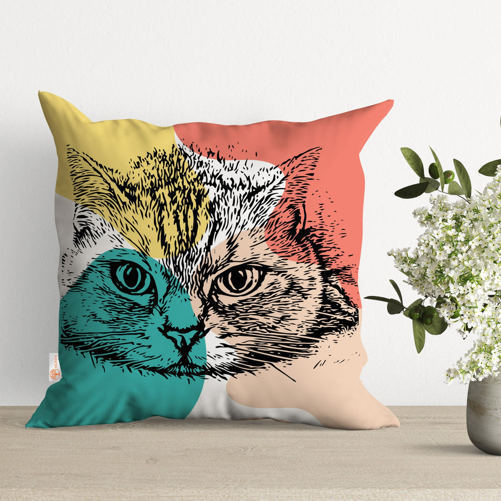 Cat Cushion Case|Animal Cushion|Meow Print Pillow|Boho Sofa Decor|Gift For Kid|Outdoor Pillow Case|Boho Home Decor|Sofa Pillow Case