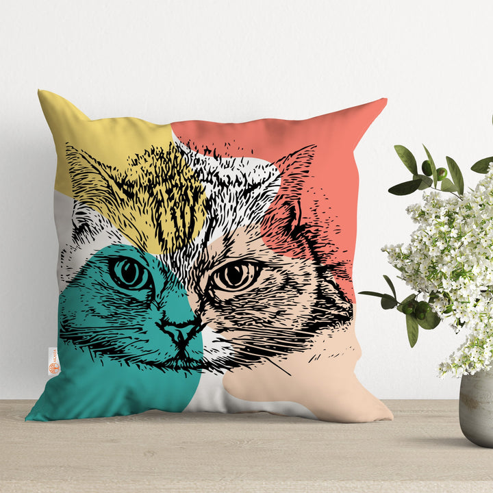 Cat Cushion Case|Animal Cushion|Meow Print Pillow|Boho Sofa Decor|Gift For Kid|Outdoor Pillow Case|Boho Home Decor|Sofa Pillow Case