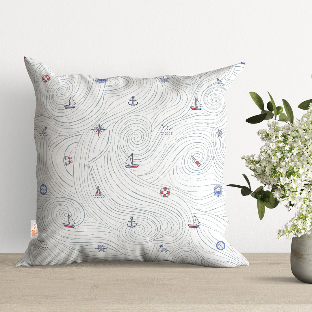 Beach House Pillow Case|Crab and Octopus Print Nautical Pillowcase|Anchor and Seashell Print Cushion Cover|Coastal Throw Pillow Top