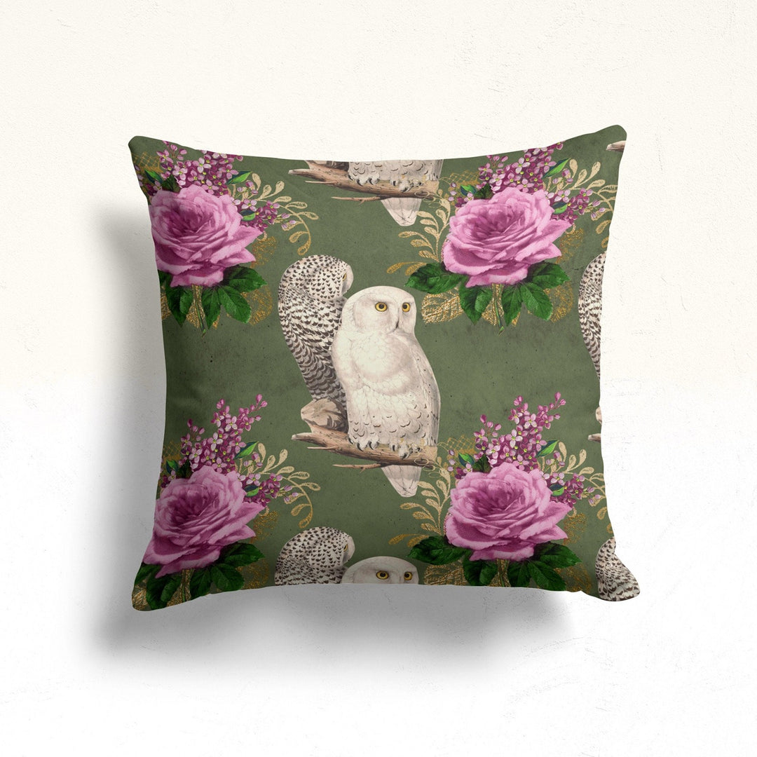 Floral Bird Throw Pillow Case|Owl Cushion Cover|Decorative Cushion Case|Housewarming Decor|Farmhouse Outdoor Pillow Cover|Sofa Cushion Case