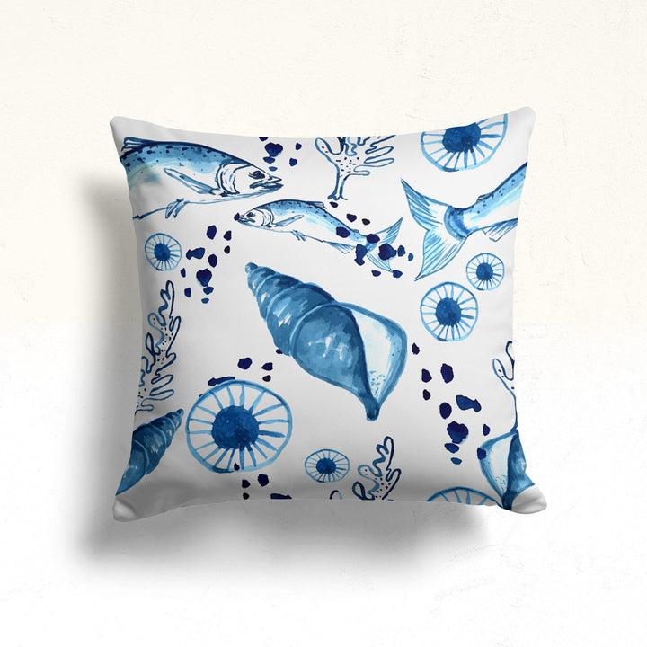 Nautical Throw Pillow Case|Starfish Print Beach House Cushion|Seashell Pillowcase|Fish Pillowtop|Summer Cushion|Coastal Cozy Pillow Cover