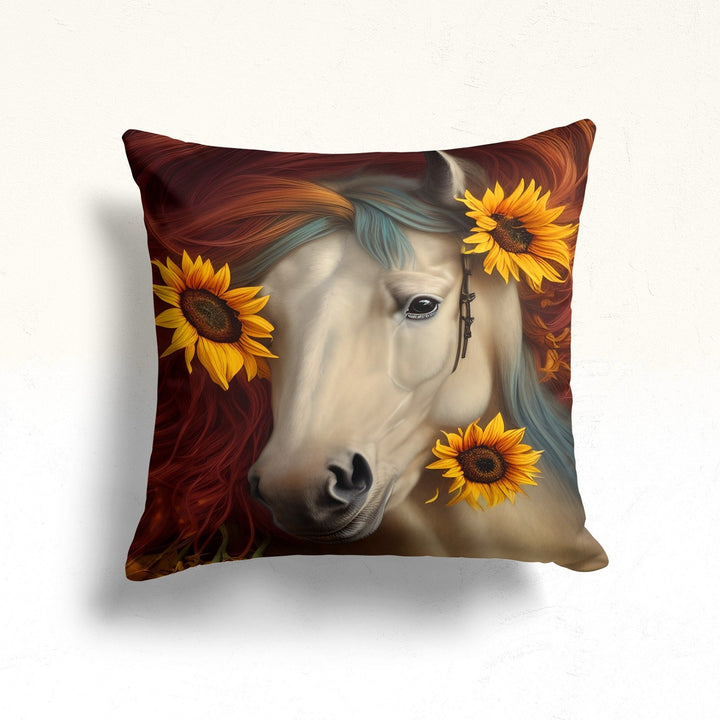 Horse Throw Pillow Case|Sunflower Cushion Cover|Decorative Cushion Case|Housewarming Decor|Farmhouse Outdoor Pillow Cover|Porch Cushion Case