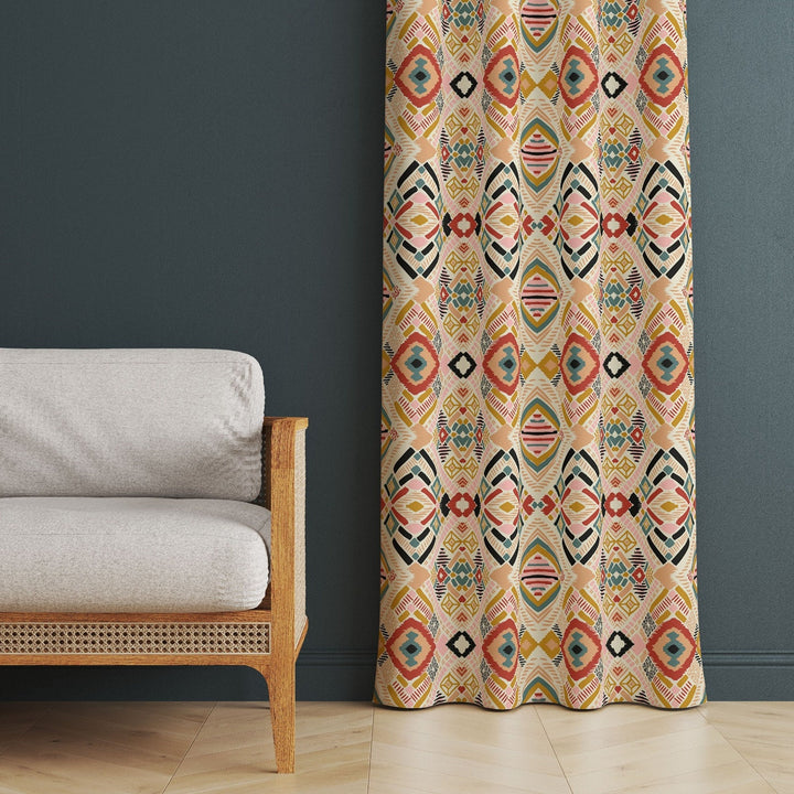 Ethnic Style Curtain|Thermal Insulated Terracotta Panel Window Curtain|Rug Design Living Room Curtain|Geometric Authentic Window Decor