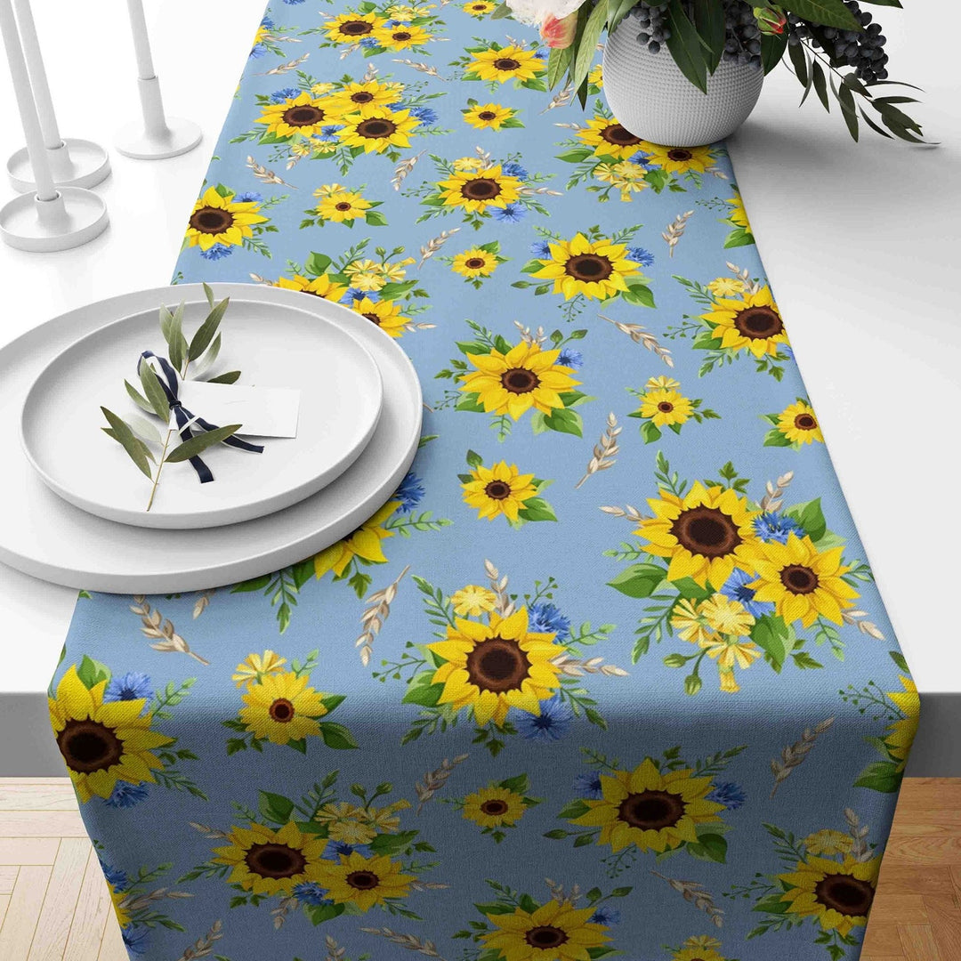 Sunflower Runner|Sunflower Tabletop|Floral Tablecloth|Housewarming Runner|Sunflower Print Home Decor|Farmhouse Style Summer Trend Tabletop