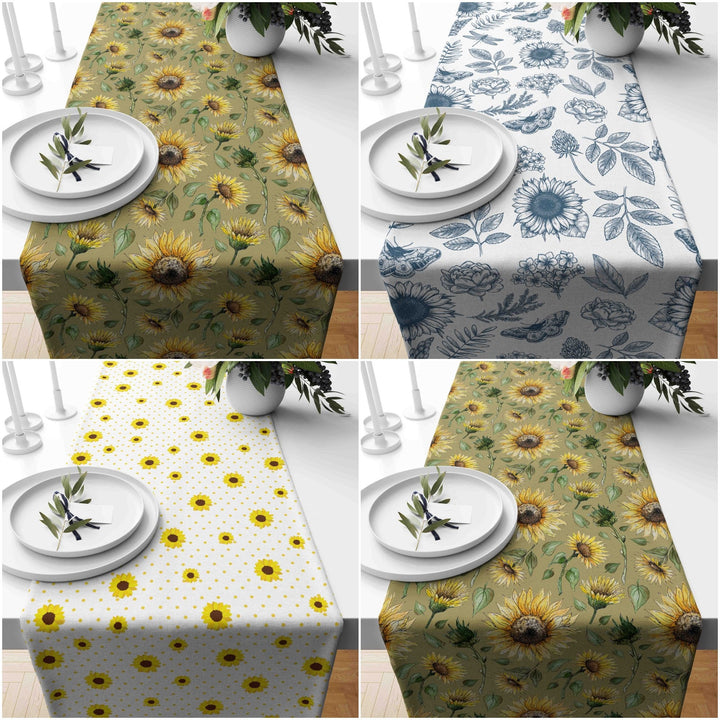 Sunflower Runner|Sunflower Tabletop|Floral Tablecloth|Farmhouse Runner|Sunflower Print Home Decor|Housewarming Style Summer Trend Tabletop