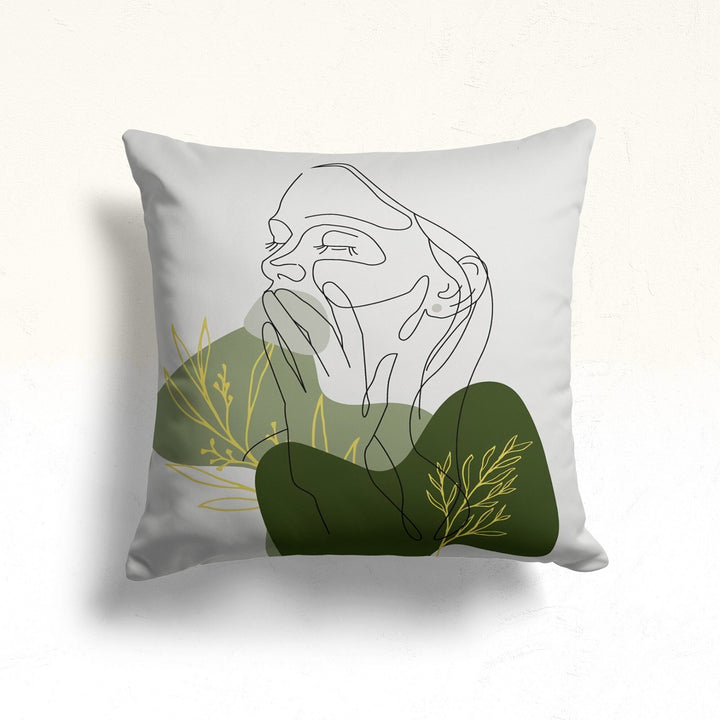 Line Art Pillow Cover|Abstract Onedraw Lady Cushion Case|Decorative Leaf Print Pillow|Woman Silhouette Pillow|Housewarming Throw Pillow